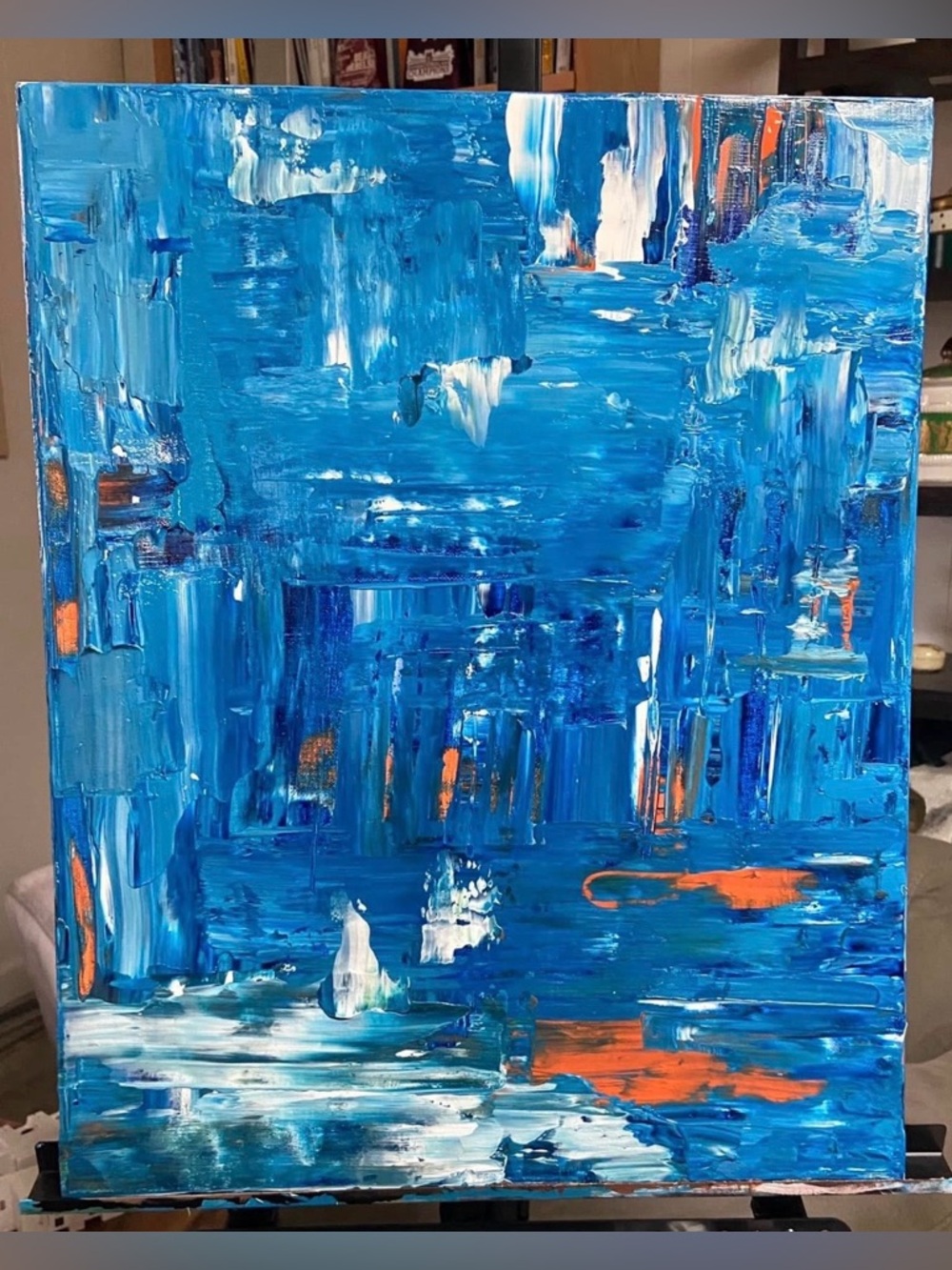 Vibrant Blue & Orange Textured Abstract Canvas by